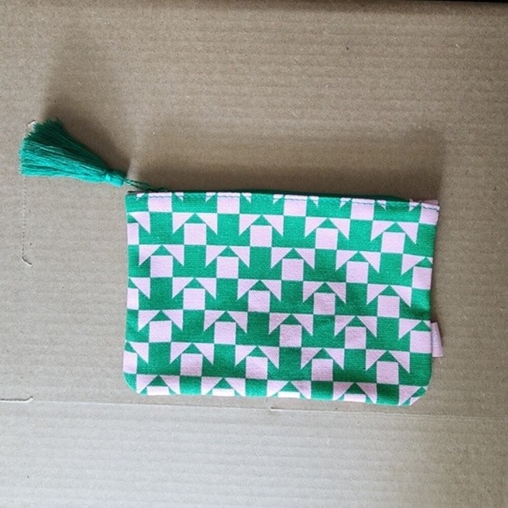 Ipsy Tassel Pouch Zippered Cosmetic Bag Geometric Green & Soft Pink Toiletries - Picture 10 of 10